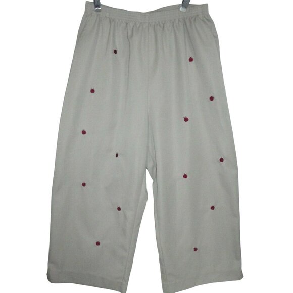 Alfred Dunner Crop Pants Womens Size 14 X 23"Beige Pull On Elastic Waist Ladybug - Picture 1 of 7